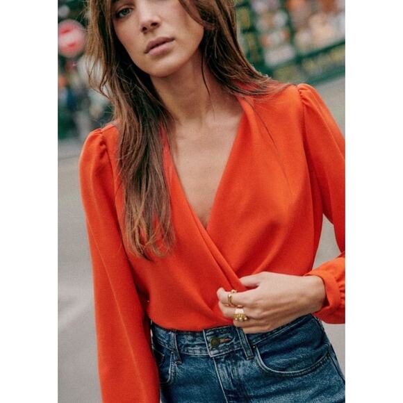 Sezane Abelia Blouse Top - Orange Red - 36 - Picture 2 of 10